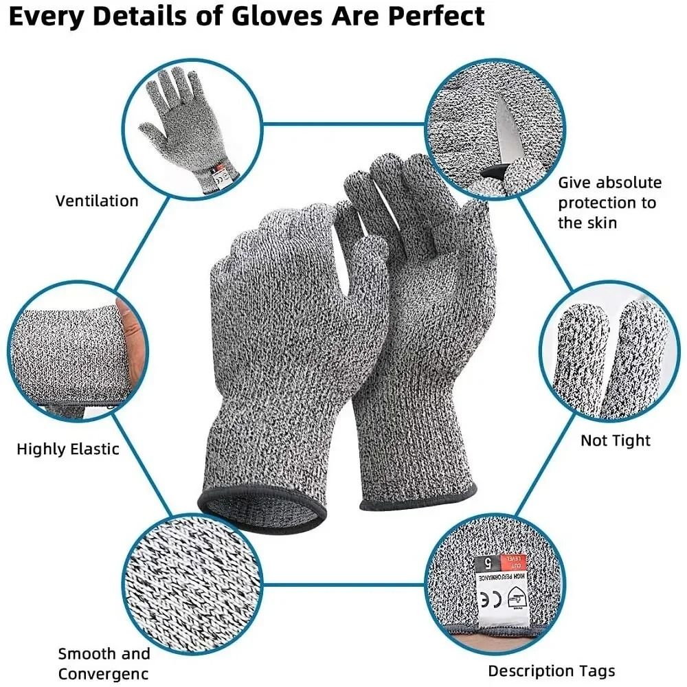 Grade 5 Cut Resistant Gloves Kitchen HPPE Scratch Resistant Safety Gloves for Cutting and Gardening