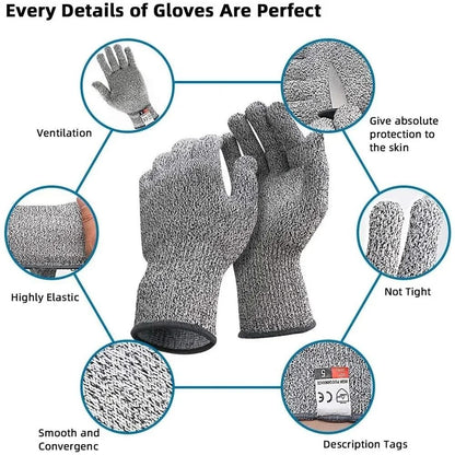 Grade 5 Cut Resistant Gloves Kitchen HPPE Scratch Resistant Safety Gloves for Cutting and Gardening