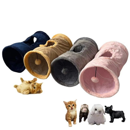 CozyPlay Collapsible Cat Winter Suede Tunnel – Interactive Play & Hideaway for Kittens, Puppies & Rabbits