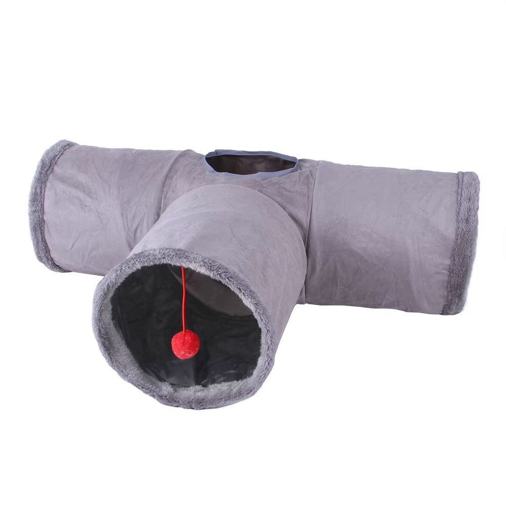 CozyPlay Collapsible Cat Winter Suede Tunnel – Interactive Play & Hideaway for Kittens, Puppies & Rabbits