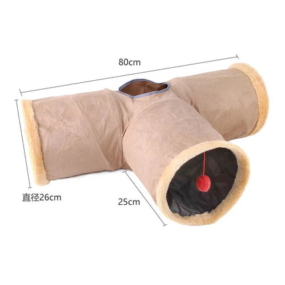 CozyPlay Collapsible Cat Winter Suede Tunnel – Interactive Play & Hideaway for Kittens, Puppies & Rabbits