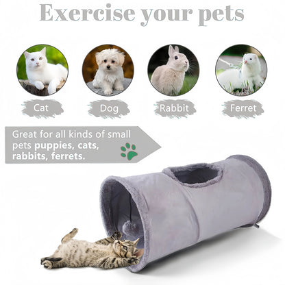CozyPlay Collapsible Cat Winter Suede Tunnel – Interactive Play & Hideaway for Kittens, Puppies & Rabbits