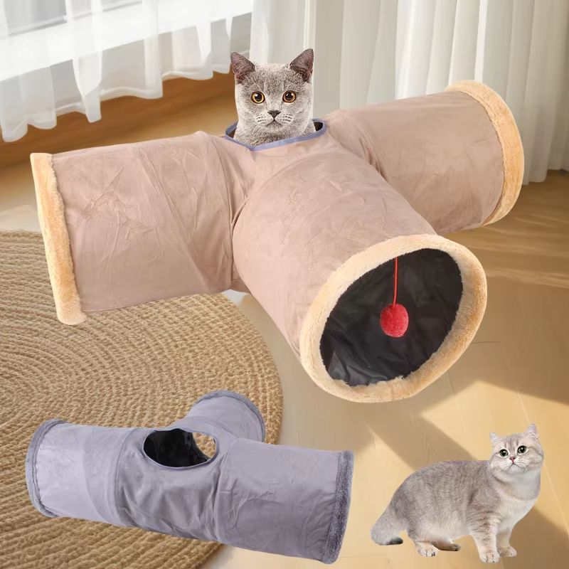 CozyPlay Collapsible Cat Winter Suede Tunnel – Interactive Play & Hideaway for Kittens, Puppies & Rabbits