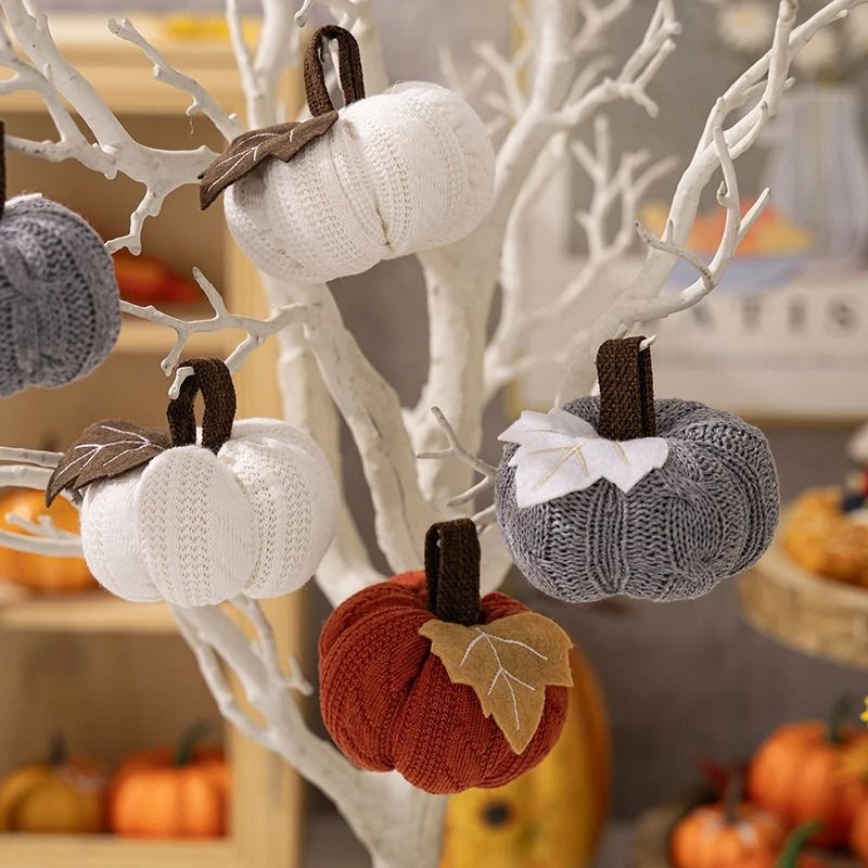 Knitted Soft Wool Pumpkin Ornament for Home Thanksgiving Harvest Decoration