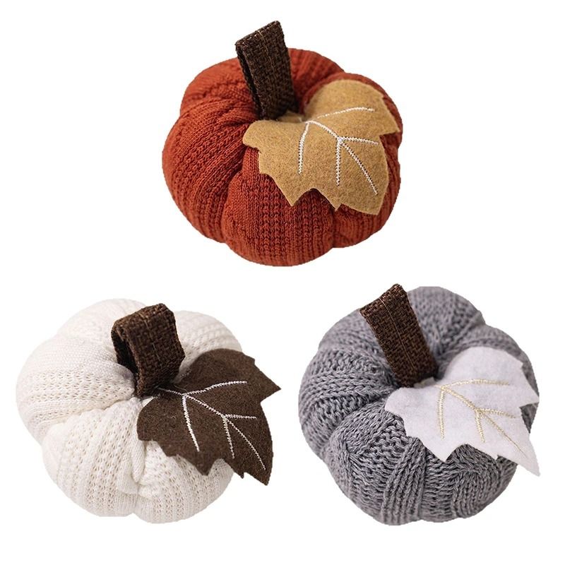 Knitted Soft Wool Pumpkin Ornament for Home Thanksgiving Harvest Decoration