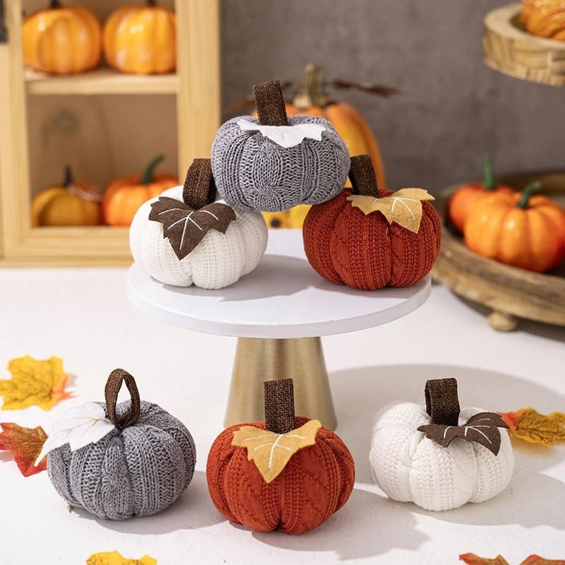 Knitted Soft Wool Pumpkin Ornament for Home Thanksgiving Harvest Decoration