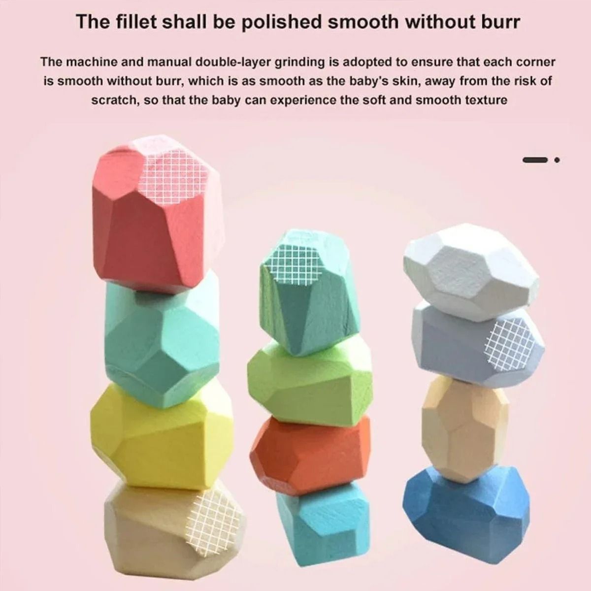 36 Piece Children Wooden Colorful Stone Stacking Building Blocks Balancing Game