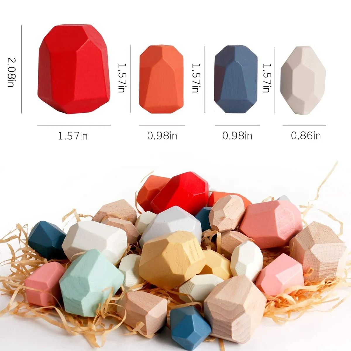 36 Piece Children Wooden Colorful Stone Stacking Building Blocks Balancing Game