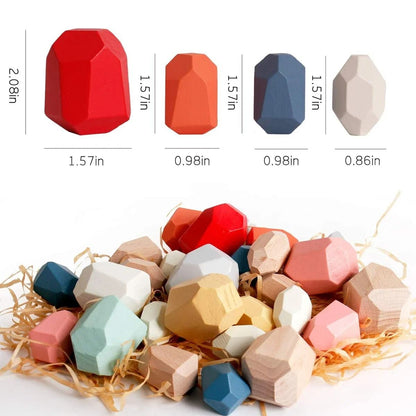36 Piece Children Wooden Colorful Stone Stacking Building Blocks Balancing Game