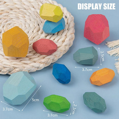 36 Piece Children Wooden Colorful Stone Stacking Building Blocks Balancing Game