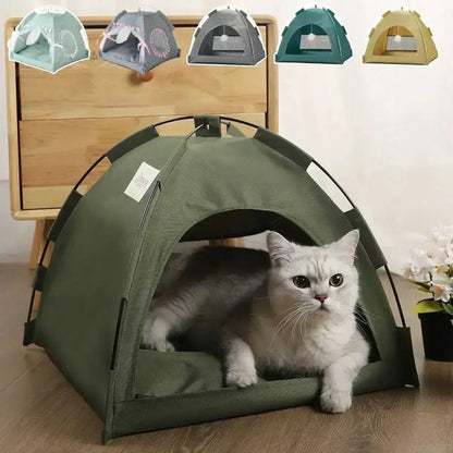 Pet Tent Bed Cat and Dog House Semi-Enclosed Canvas Cave with Removable Cushion for Small to Large Pets