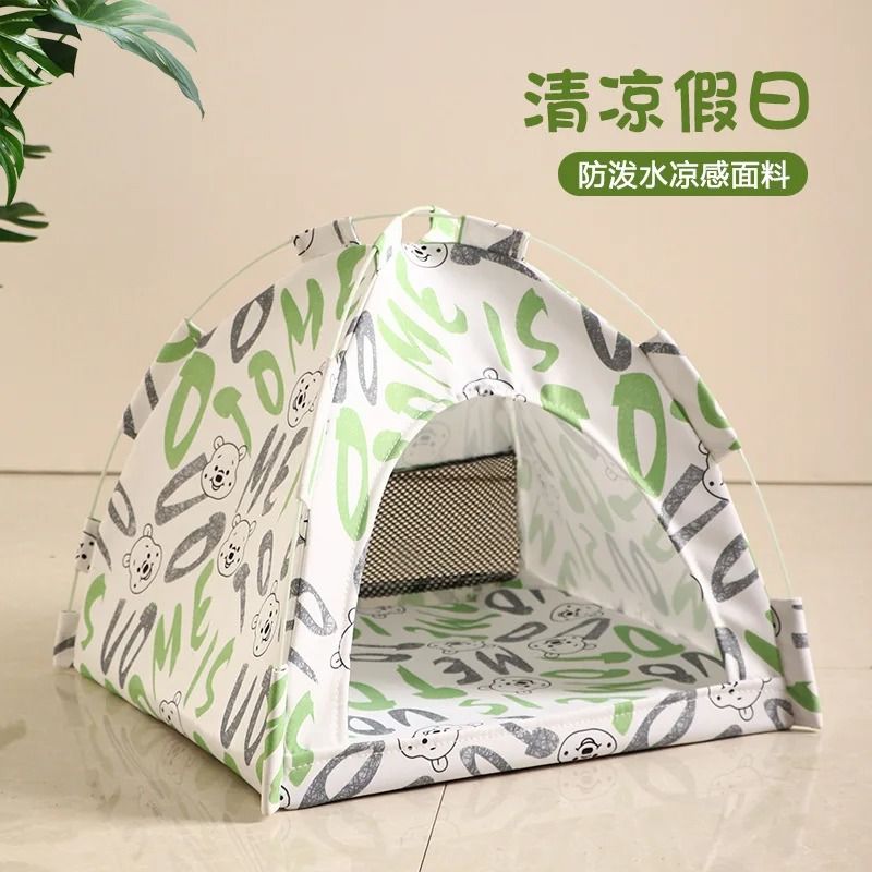 Pet Tent Bed Cat and Dog House Semi-Enclosed Canvas Cave with Removable Cushion for Small to Large Pets