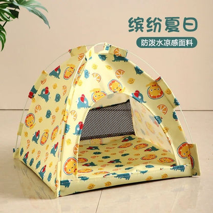 Pet Tent Bed Cat and Dog House Semi-Enclosed Canvas Cave with Removable Cushion for Small to Large Pets