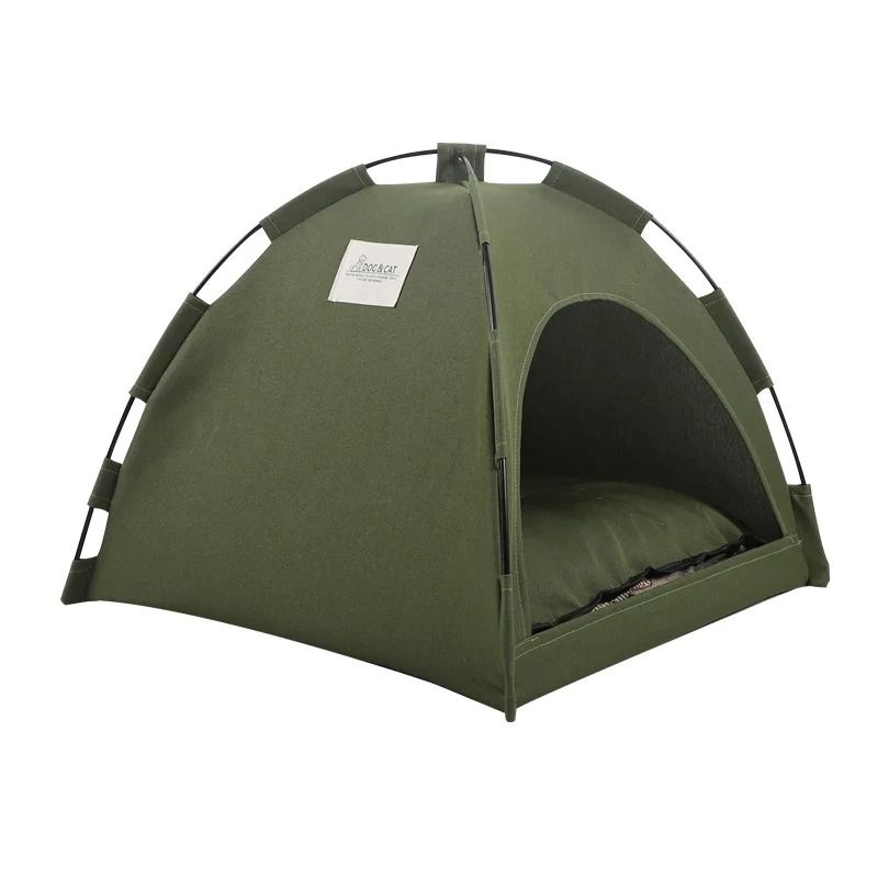 Pet Tent Bed Cat and Dog House Semi-Enclosed Canvas Cave with Removable Cushion for Small to Large Pets