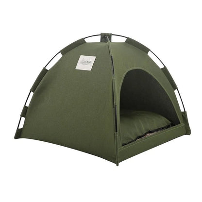 Pet Tent Bed Cat and Dog House Semi-Enclosed Canvas Cave with Removable Cushion for Small to Large Pets