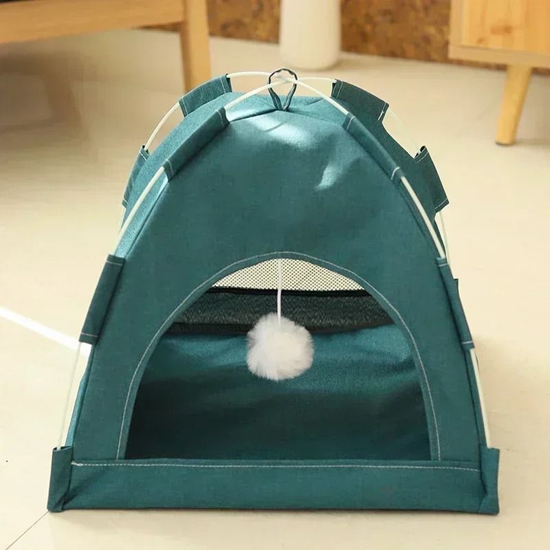 Pet Tent Bed Cat and Dog House Semi-Enclosed Canvas Cave with Removable Cushion for Small to Large Pets