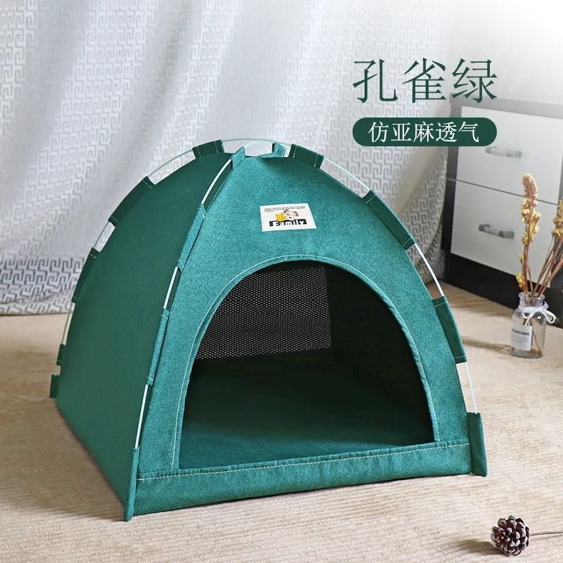 Pet Tent Bed Cat and Dog House Semi-Enclosed Canvas Cave with Removable Cushion for Small to Large Pets