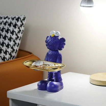 Decorative Bear Figurine Key Storage Tray for Home Entry and Living Room