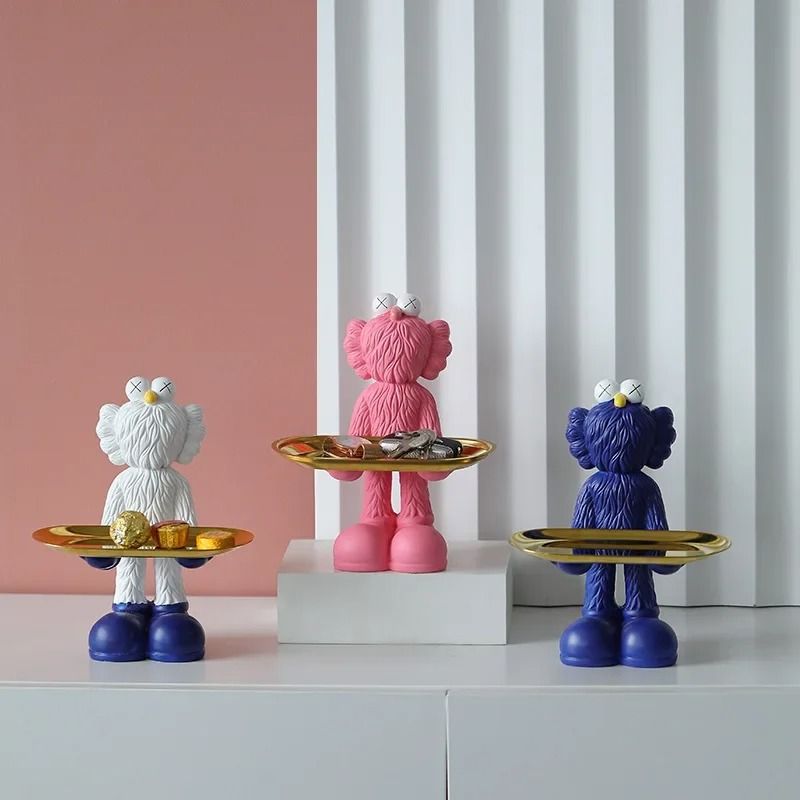 Decorative Bear Figurine Key Storage Tray for Home Entry and Living Room