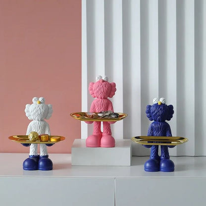 Decorative Bear Figurine Key Storage Tray for Home Entry and Living Room
