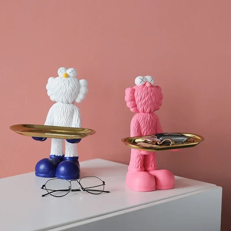 Decorative Bear Figurine Key Storage Tray for Home Entry and Living Room