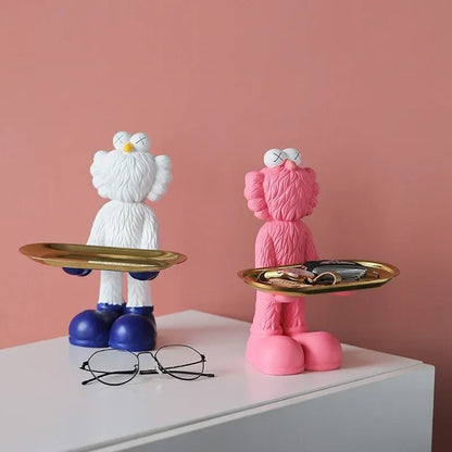 Decorative Bear Figurine Key Storage Tray for Home Entry and Living Room