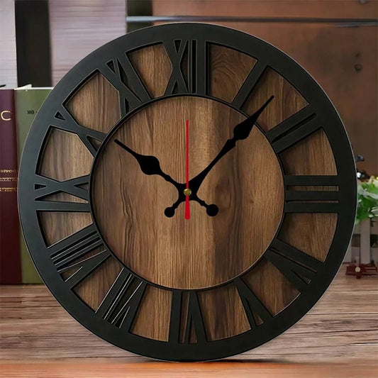 Vintage Wooden Silent Wall Clock for Home Decoration