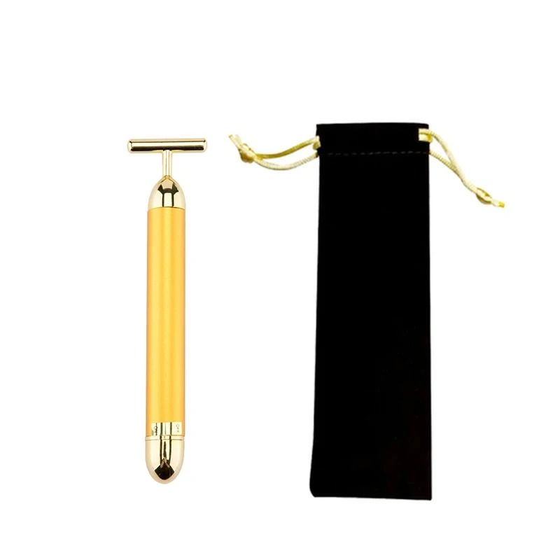 24K Gold Beauty Roller Vibrating Face Massager for Skin Tightening and Lifting