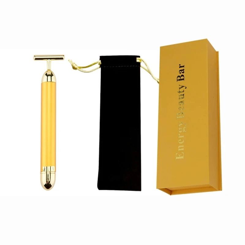 24K Gold Beauty Roller Vibrating Face Massager for Skin Tightening and Lifting