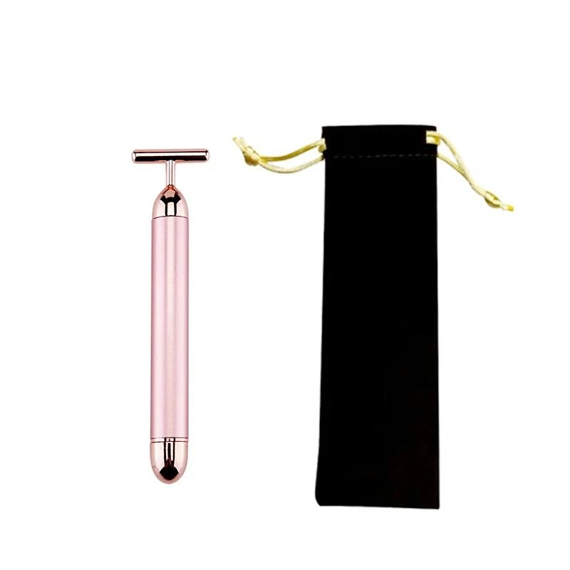 24K Gold Beauty Roller Vibrating Face Massager for Skin Tightening and Lifting