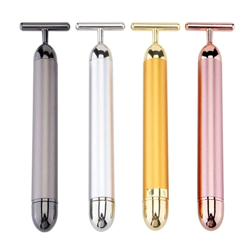 24K Gold Beauty Roller Vibrating Face Massager for Skin Tightening and Lifting