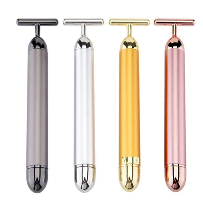 24K Gold Beauty Roller Vibrating Face Massager for Skin Tightening and Lifting