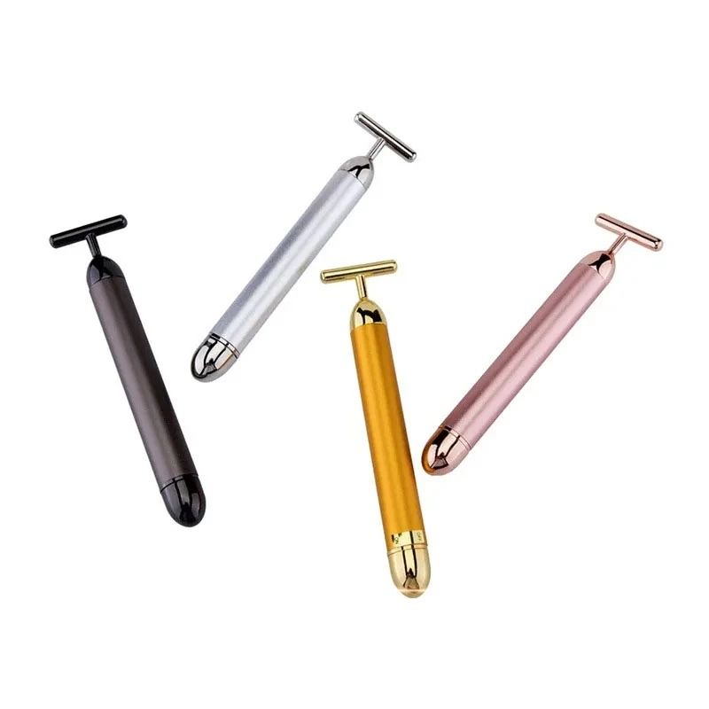24K Gold Beauty Roller Vibrating Face Massager for Skin Tightening and Lifting