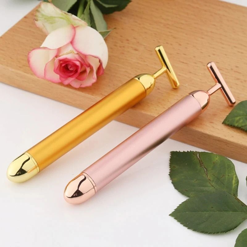24K Gold Beauty Roller Vibrating Face Massager for Skin Tightening and Lifting