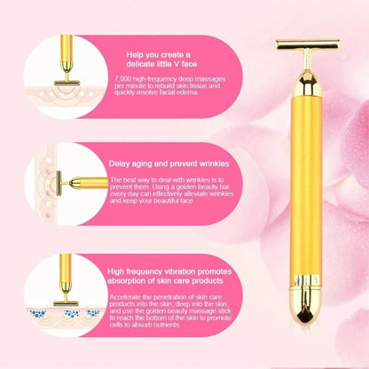 24K Gold Beauty Roller Vibrating Face Massager for Skin Tightening and Lifting