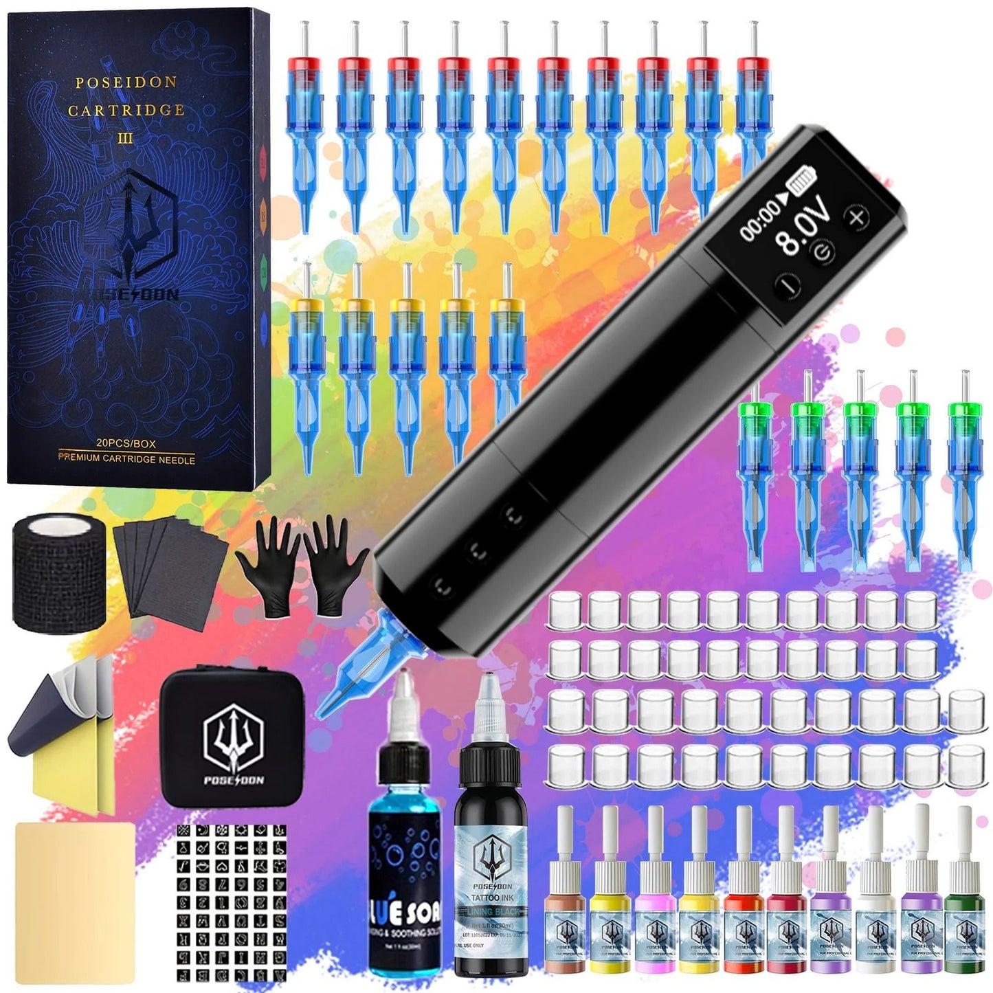 Professional Wireless Tattoo Pen Kit – 3-in-1 Permanent Makeup and Tattoo Machine Set with Power Supply, Needles and Acc
