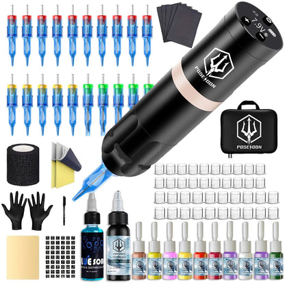 Professional Wireless Tattoo Pen Kit – 3-in-1 Permanent Makeup and Tattoo Machine Set with Power Supply, Needles and Acc