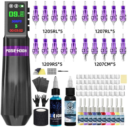 Professional Wireless Tattoo Pen Kit – 3-in-1 Permanent Makeup and Tattoo Machine Set with Power Supply, Needles and Acc