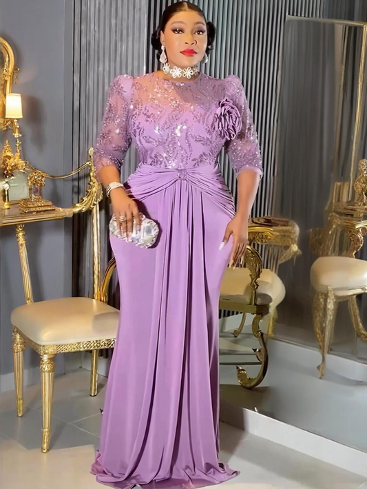 Elegant Dashiki Sequin Party Dress, Sexy Bodycon Long Gown, for Muslim Wedding and Evening