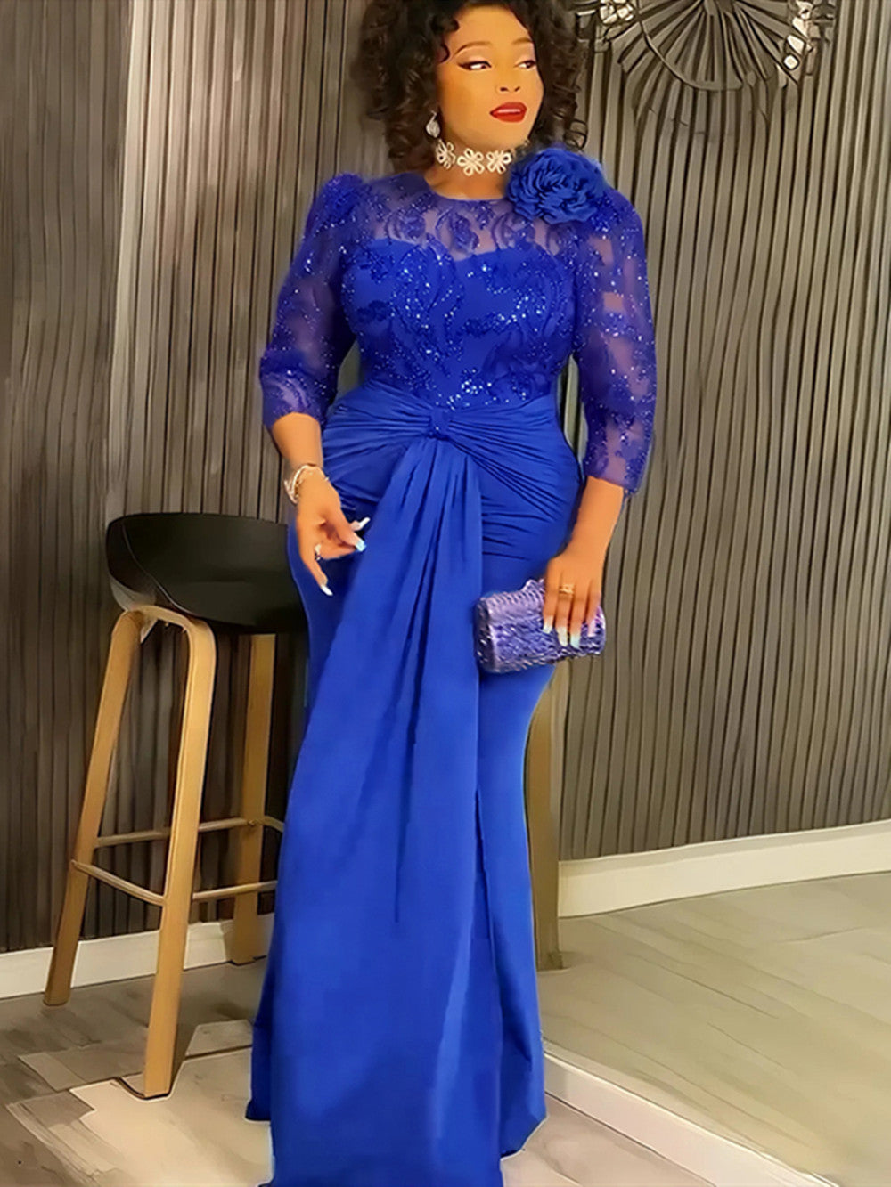 Elegant Dashiki Sequin Party Dress, Sexy Bodycon Long Gown, for Muslim Wedding and Evening