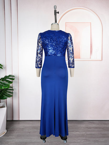 Elegant Dashiki Sequin Party Dress, Sexy Bodycon Long Gown, for Muslim Wedding and Evening
