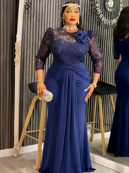 Elegant Dashiki Sequin Party Dress, Sexy Bodycon Long Gown, for Muslim Wedding and Evening