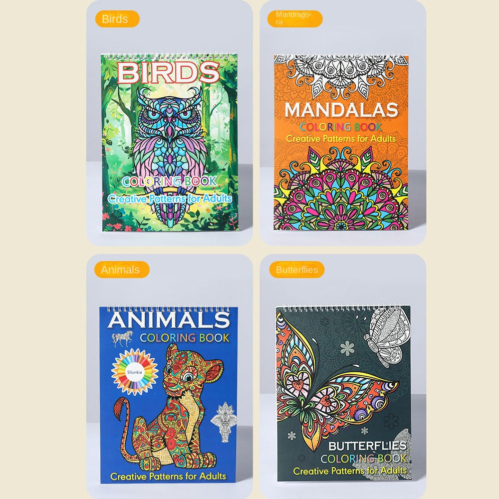 Spiral Binding Kids Coloring Book, Single Side Mandala, Animal, and Butterfly Designs, Removable Pages for Watercolour