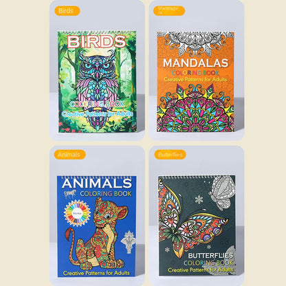 Spiral Binding Kids Coloring Book, Single Side Mandala, Animal, and Butterfly Designs, Removable Pages for Watercolour