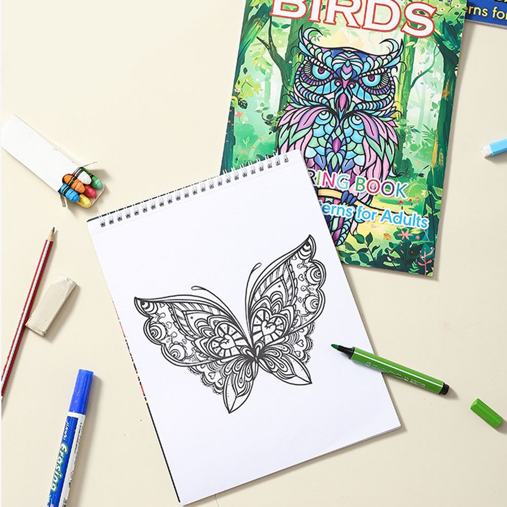 Spiral Binding Kids Coloring Book, Single Side Mandala, Animal, and Butterfly Designs, Removable Pages for Watercolour