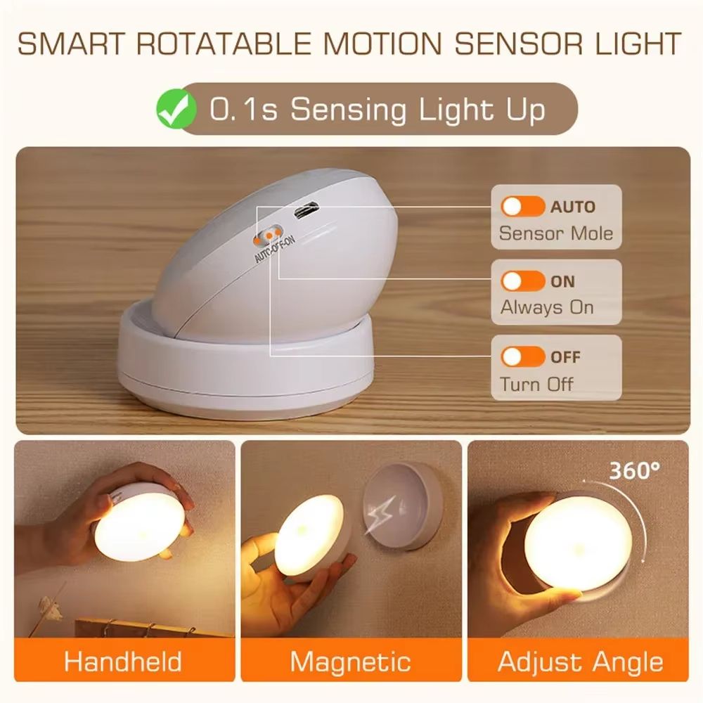 LED Night Light with Motion Sensor – USB Charging Intelligent Induction Lamp