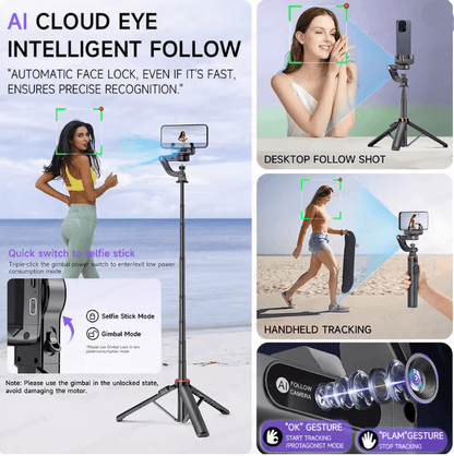 C22 Smart AI Face Tracking Gimbal Stabilizer with Tripod