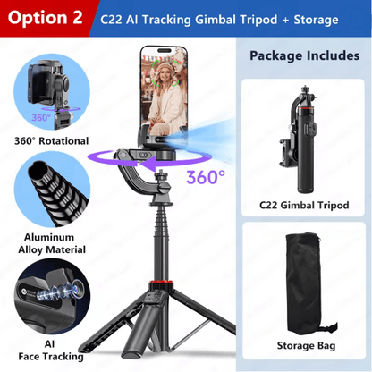 C22 Smart AI Face Tracking Gimbal Stabilizer with Tripod
