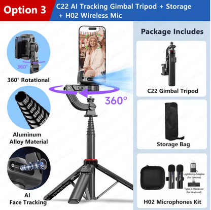 C22 Smart AI Face Tracking Gimbal Stabilizer with Tripod