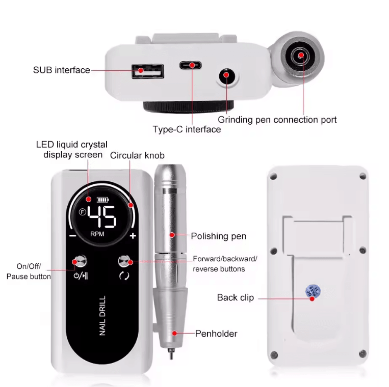 ProNail 45000RPM Electric Nail Drill Machine Rechargeable and Portable
